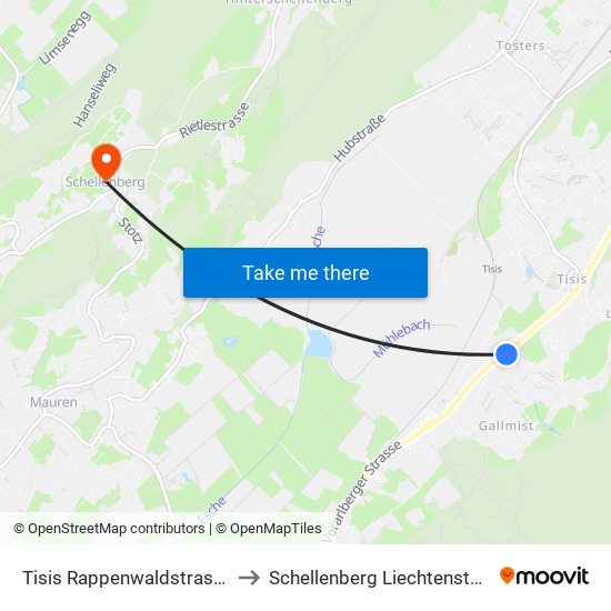 Tisis Rappenwaldstrasse to Schellenberg Liechtenstein map