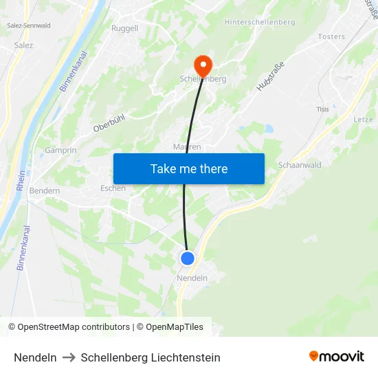 Nendeln to Schellenberg Liechtenstein map