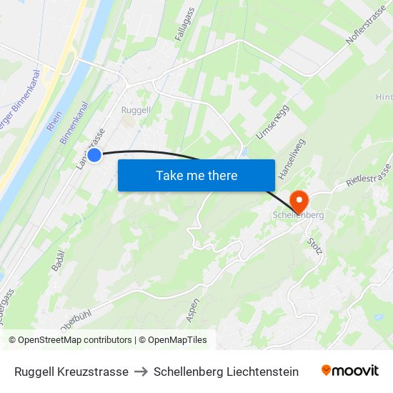 Ruggell Kreuzstrasse to Schellenberg Liechtenstein map