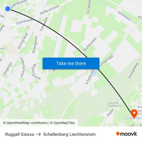 Ruggell Giessa to Schellenberg Liechtenstein map