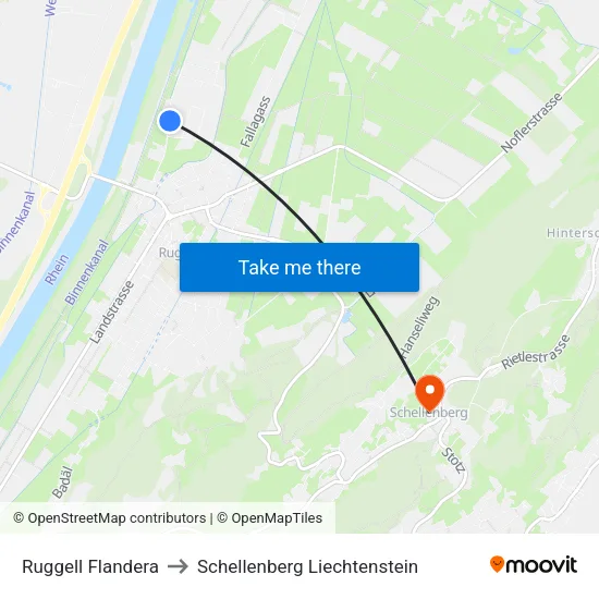 Ruggell Flandera to Schellenberg Liechtenstein map