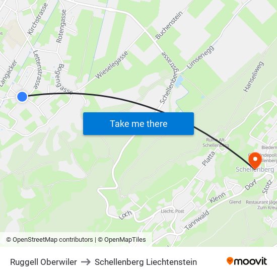 Ruggell Oberwiler to Schellenberg Liechtenstein map