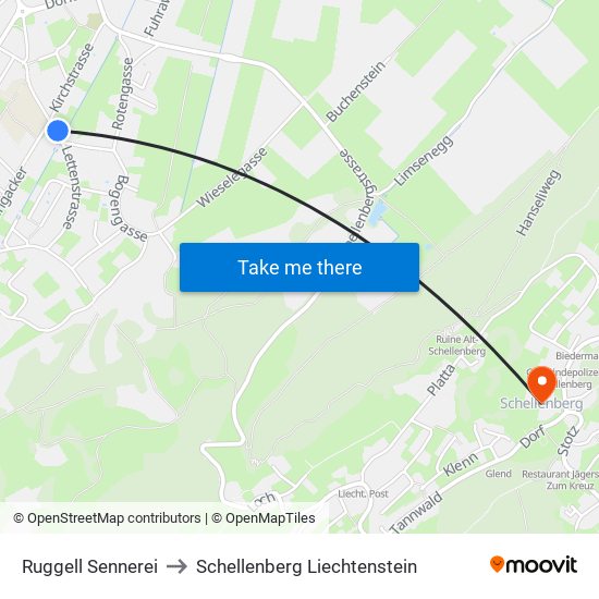 Ruggell Sennerei to Schellenberg Liechtenstein map