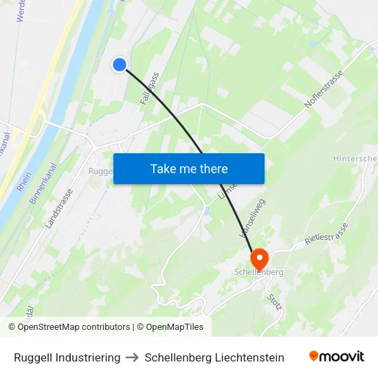 Ruggell Industriering to Schellenberg Liechtenstein map