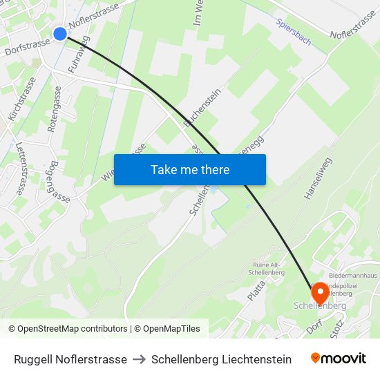 Ruggell Noflerstrasse to Schellenberg Liechtenstein map