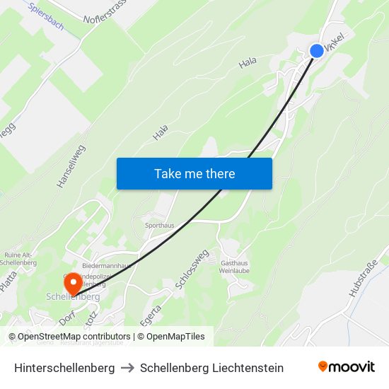 Hinterschellenberg to Schellenberg Liechtenstein map