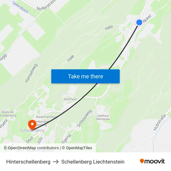 Hinterschellenberg to Schellenberg Liechtenstein map