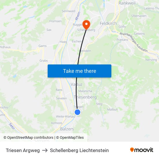 Triesen Argweg to Schellenberg Liechtenstein map