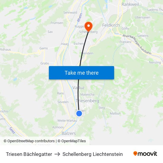 Triesen Bächlegatter to Schellenberg Liechtenstein map