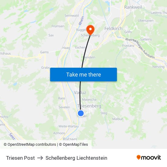 Triesen Post to Schellenberg Liechtenstein map