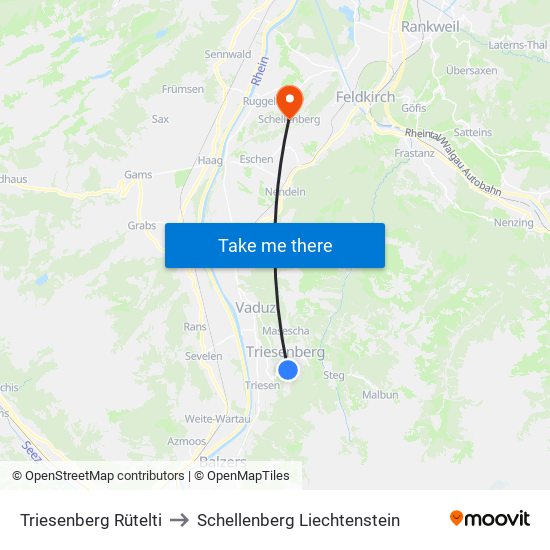 Triesenberg Rütelti to Schellenberg Liechtenstein map