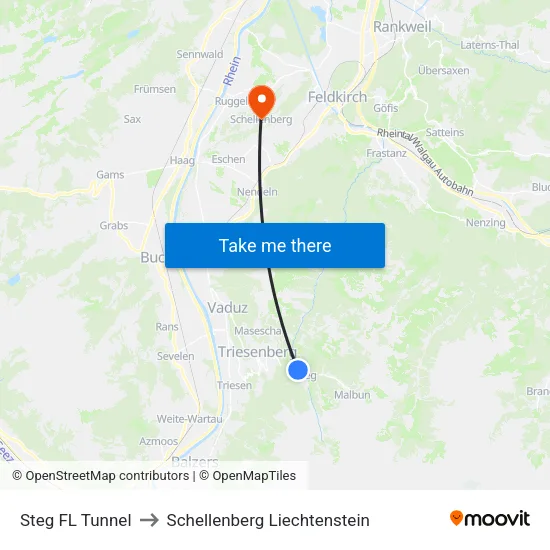 Steg FL Tunnel to Schellenberg Liechtenstein map