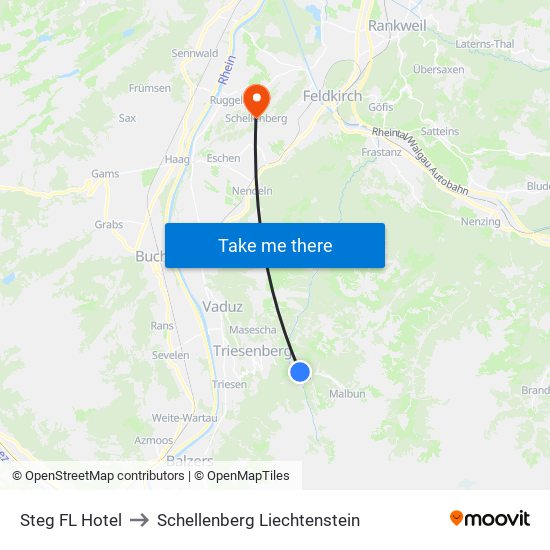 Steg FL Hotel to Schellenberg Liechtenstein map