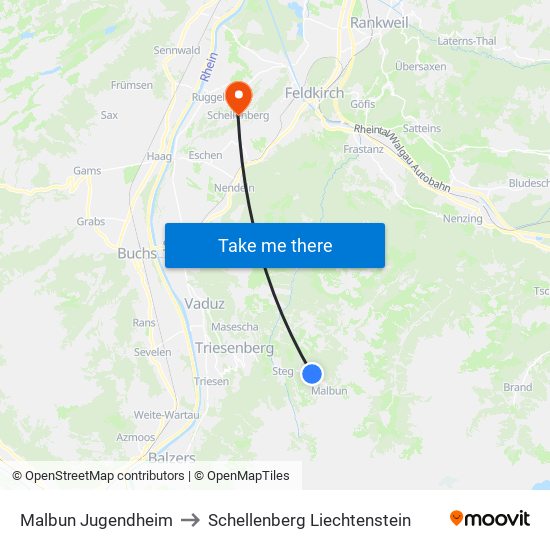 Malbun Jugendheim to Schellenberg Liechtenstein map