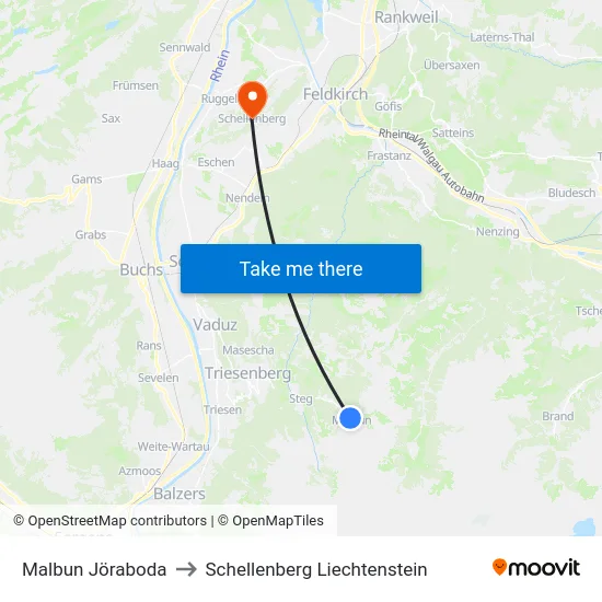 Malbun Jöraboda to Schellenberg Liechtenstein map