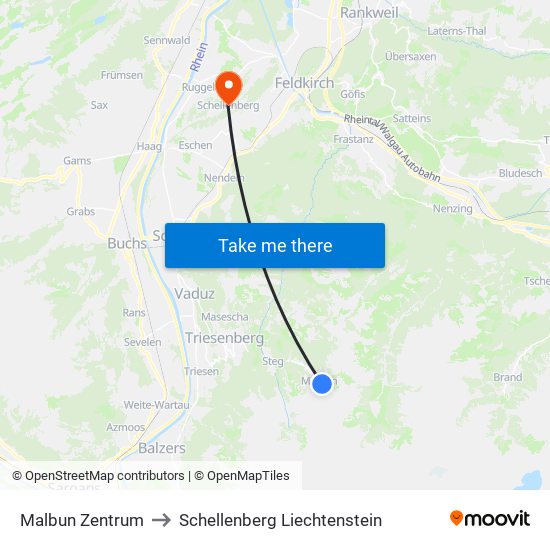 Malbun Zentrum to Schellenberg Liechtenstein map