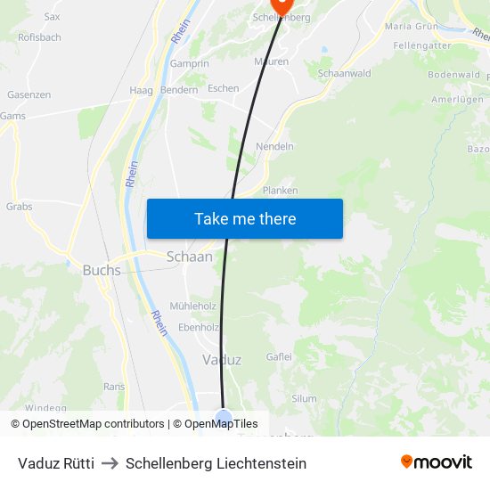 Vaduz Rütti to Schellenberg Liechtenstein map