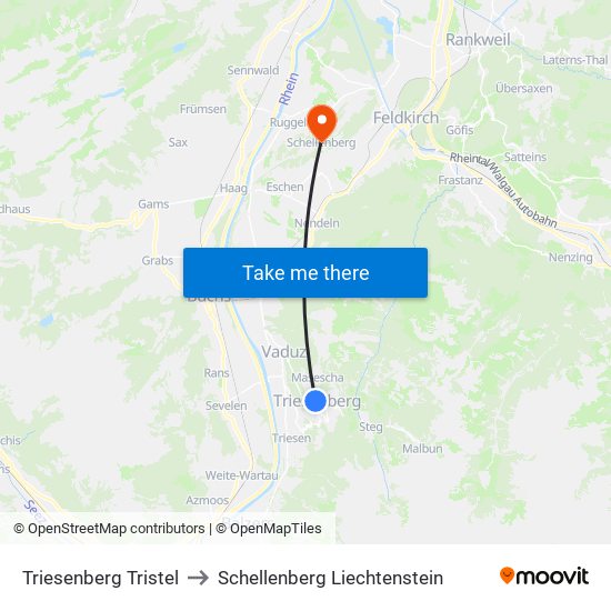 Triesenberg Tristel to Schellenberg Liechtenstein map