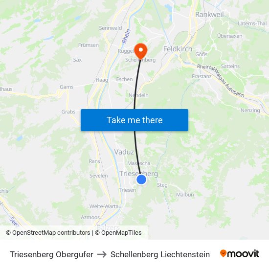 Triesenberg Obergufer to Schellenberg Liechtenstein map