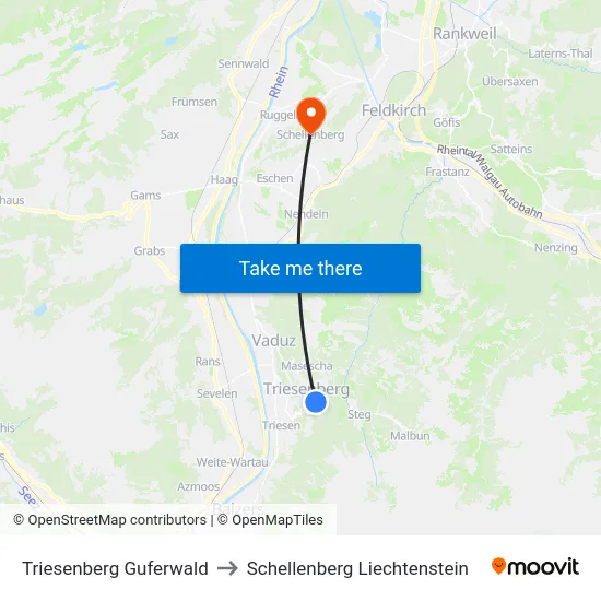 Triesenberg Guferwald to Schellenberg Liechtenstein map