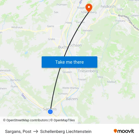 Sargans, Post to Schellenberg Liechtenstein map
