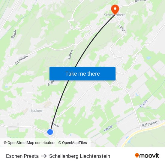 Eschen Presta to Schellenberg Liechtenstein map
