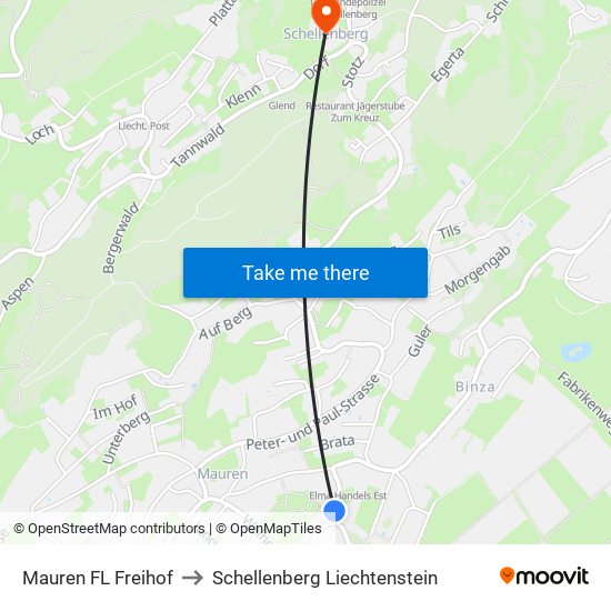 Mauren FL Freihof to Schellenberg Liechtenstein map