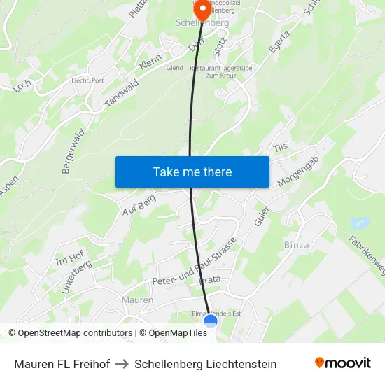 Mauren FL Freihof to Schellenberg Liechtenstein map