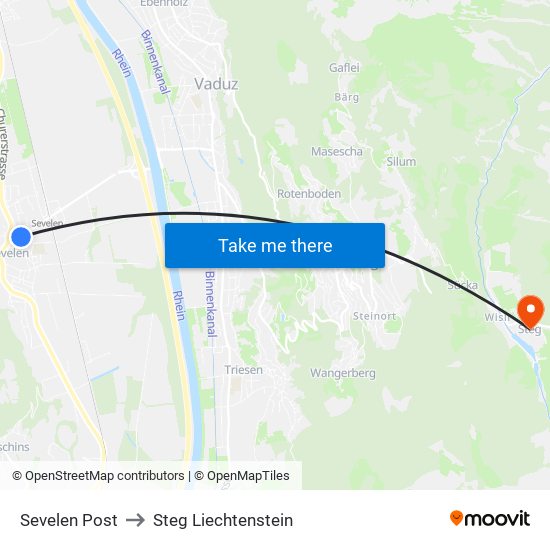 Sevelen Post to Steg Liechtenstein map