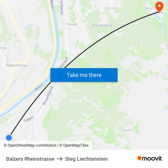 Balzers Rheinstrasse to Steg Liechtenstein map