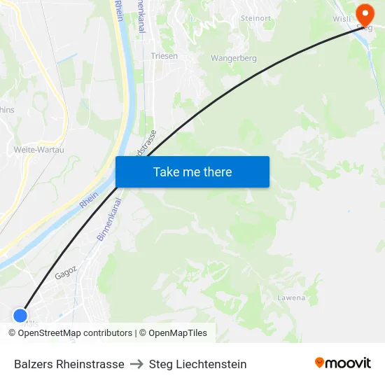 Balzers Rheinstrasse to Steg Liechtenstein map