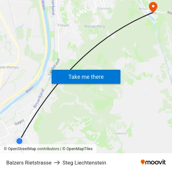 Balzers Rietstrasse to Steg Liechtenstein map
