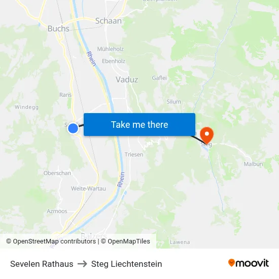Sevelen Rathaus to Steg Liechtenstein map