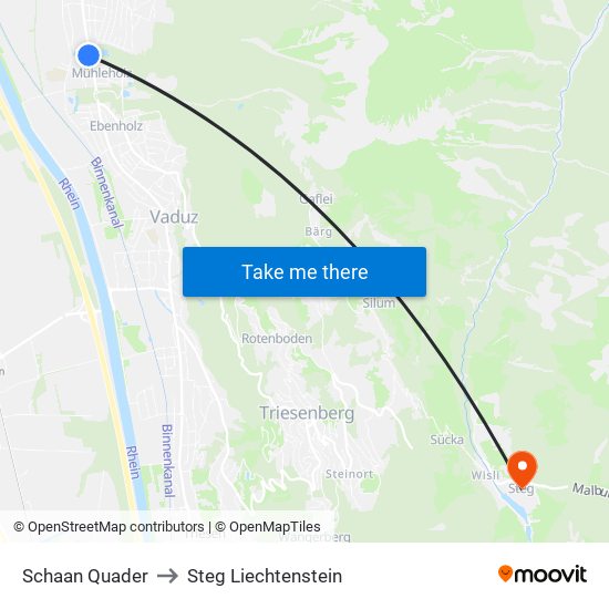 Schaan Quader to Steg Liechtenstein map