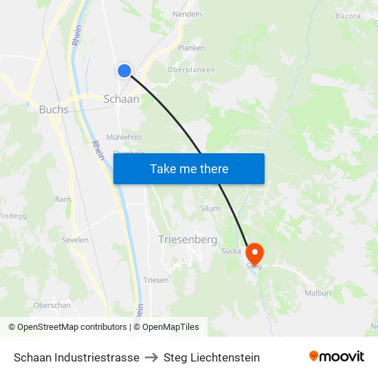 Schaan Industriestrasse to Steg Liechtenstein map