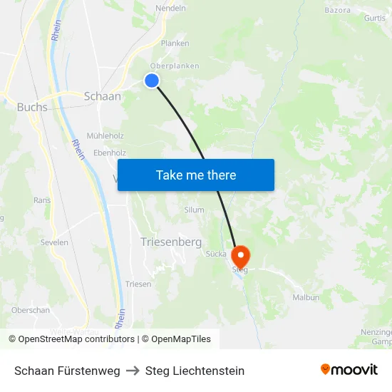 Schaan Fürstenweg to Steg Liechtenstein map