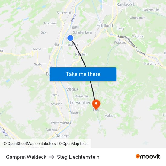 Gamprin Waldeck to Steg Liechtenstein map