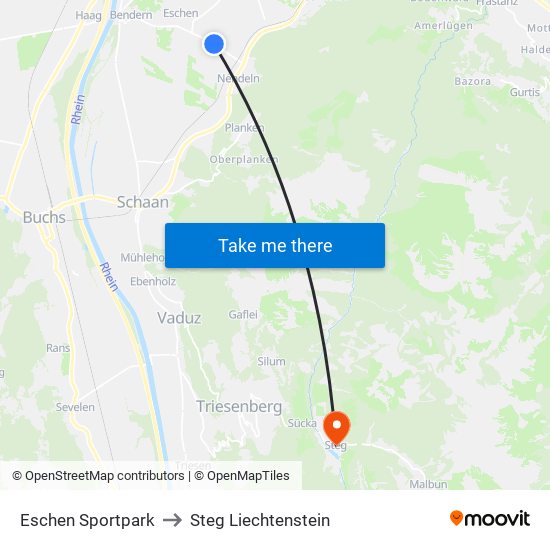 Eschen Sportpark to Steg Liechtenstein map