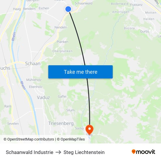 Schaanwald Industrie to Steg Liechtenstein map