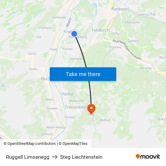 Ruggell Limsenegg to Steg Liechtenstein map