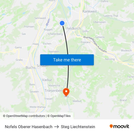 Nofels Oberer Hasenbach to Steg Liechtenstein map
