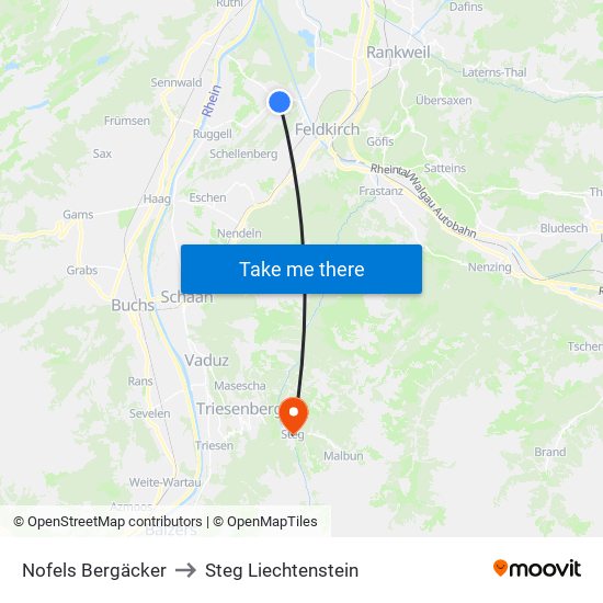 Nofels Bergäcker to Steg Liechtenstein map