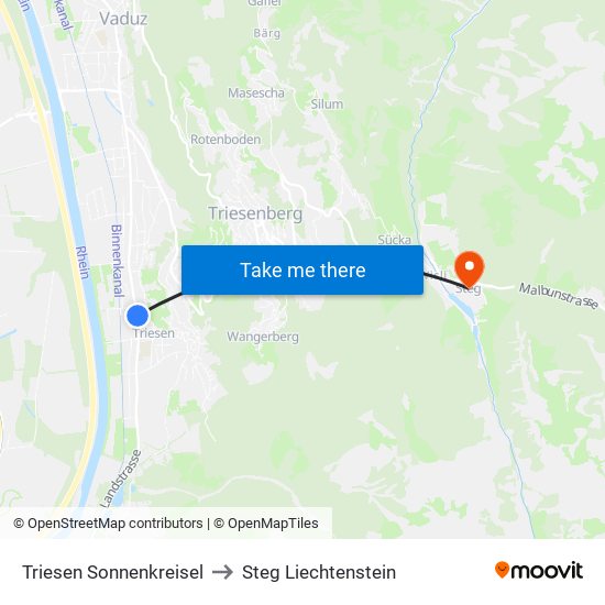 Triesen Sonnenkreisel to Steg Liechtenstein map