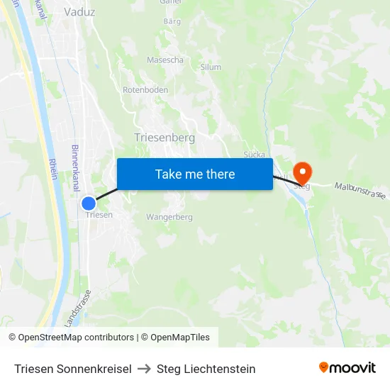 Triesen Sonnenkreisel to Steg Liechtenstein map