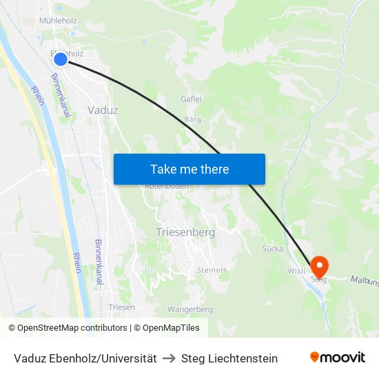 Vaduz Ebenholz/Universität to Steg Liechtenstein map