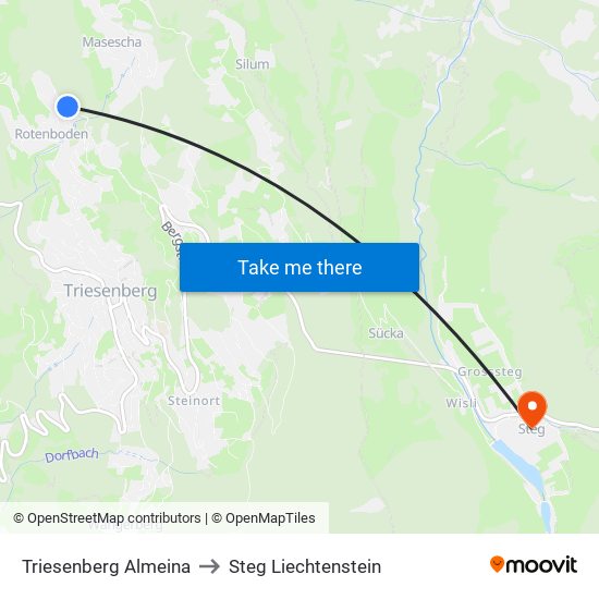 Triesenberg Almeina to Steg Liechtenstein map