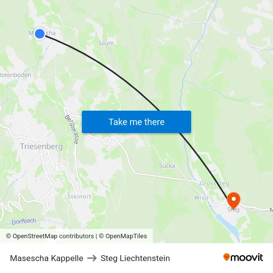 Masescha Kappelle to Steg Liechtenstein map