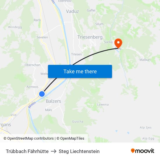 Trübbach Fährhütte to Steg Liechtenstein map