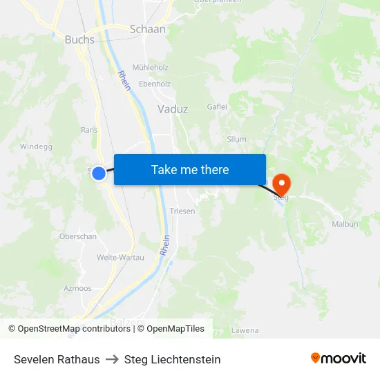 Sevelen Rathaus to Steg Liechtenstein map
