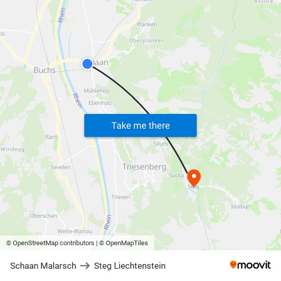 Schaan Malarsch to Steg Liechtenstein map